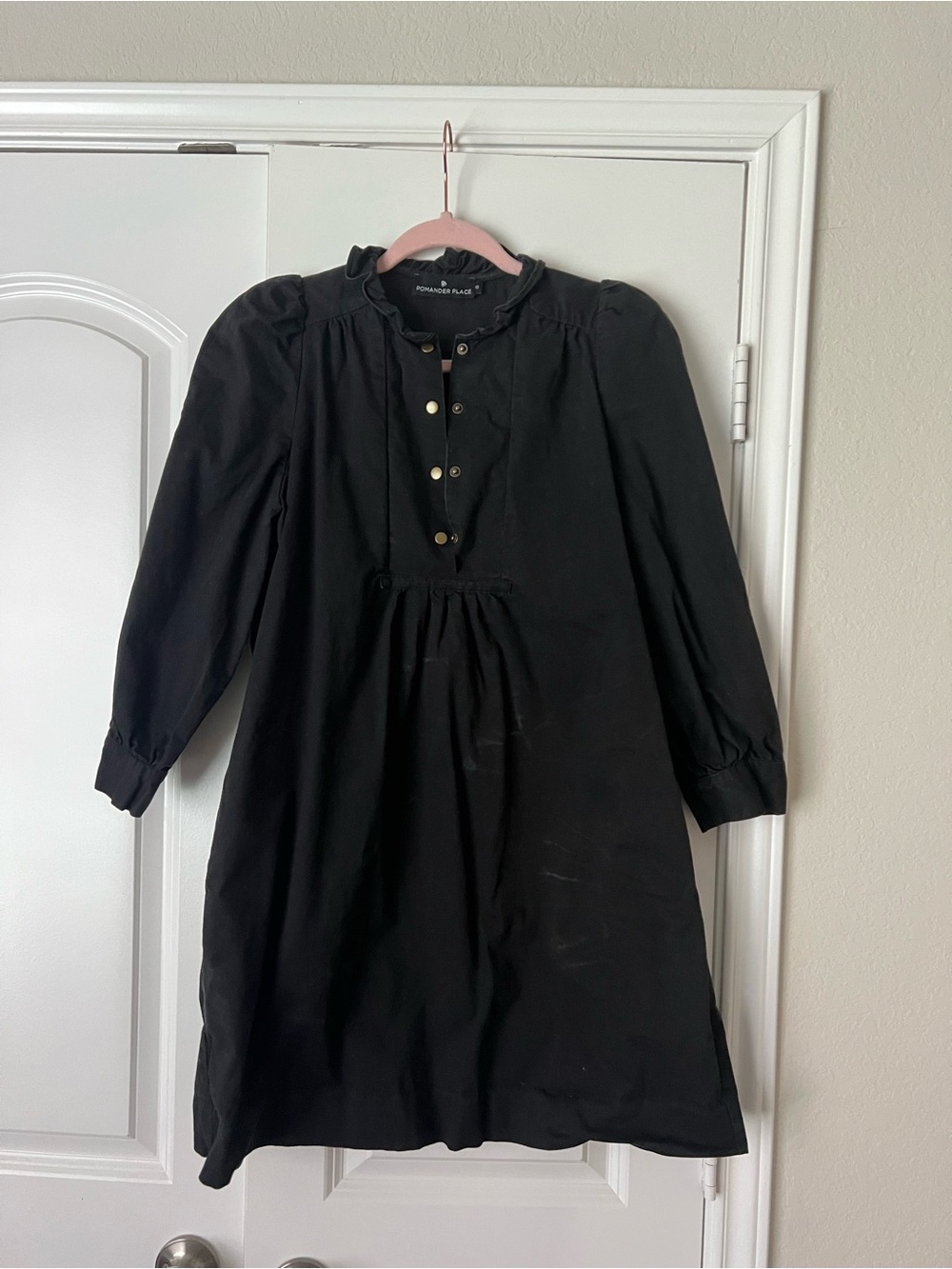 Pomander Place Little Girls Black Long-Sleeve Ruffle-Neck Dress